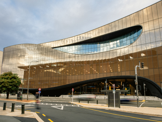 Exterior of Tākina Wellington Convention and Exhibition Centre, the side facing Cable street.